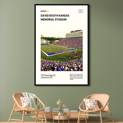 David Booth Kansas Memorial Stadium Print, Kansas Jayhawks Stadium Canvas Art, Man Cave Gift, Floating Framed Canvas Print