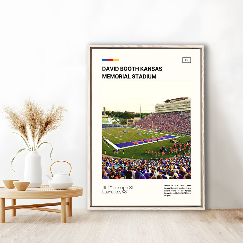 David Booth Kansas Memorial Stadium Print, Kansas Jayhawks Stadium Canvas Art, Man Cave Gift, Floating Framed Canvas Print