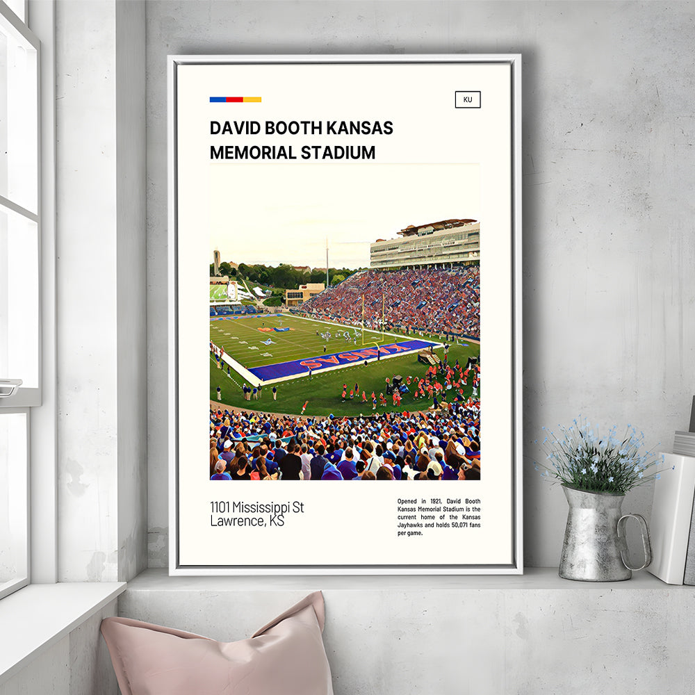 David Booth Kansas Memorial Stadium Print, Kansas Jayhawks Stadium Canvas Art, Man Cave Gift, Floating Framed Canvas Print
