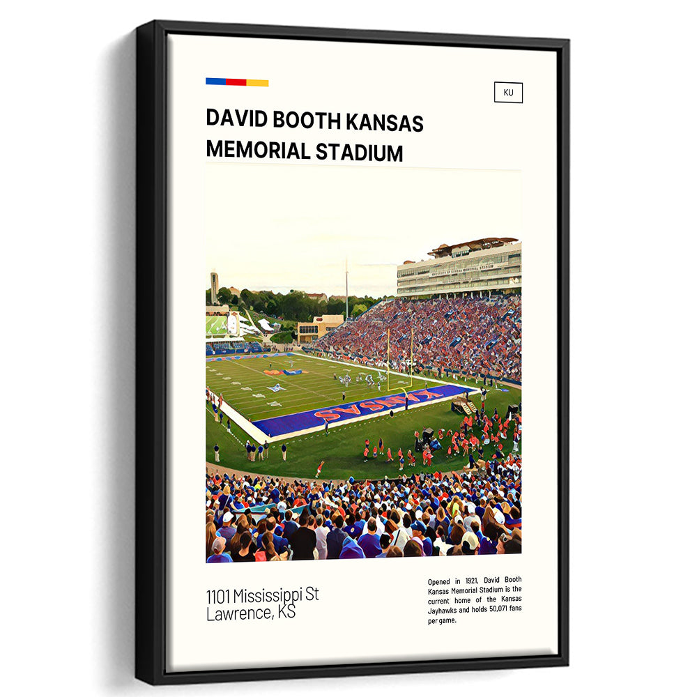 David Booth Kansas Memorial Stadium Print, Kansas Jayhawks Stadium Canvas Art, Man Cave Gift, Floating Framed Canvas Print