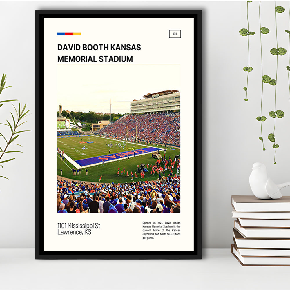David Booth Kansas Memorial Stadium Print, Kansas Jayhawks Stadium Canvas Art, Man Cave Gift, Floating Framed Canvas Print