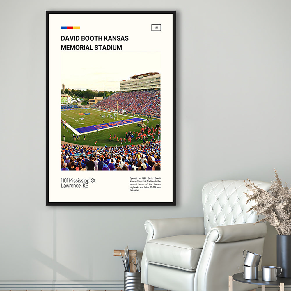 David Booth Kansas Memorial Stadium Print, Kansas Jayhawks Stadium Canvas Art, Man Cave Gift, Floating Framed Canvas Print