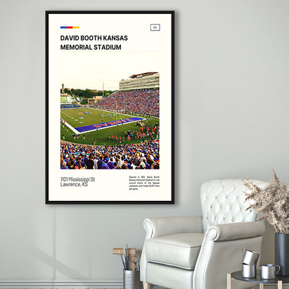 David Booth Kansas Memorial Stadium Print, Kansas Jayhawks Stadium Canvas Art, Man Cave Gift, Floating Framed Canvas Print