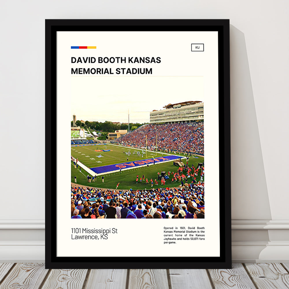 David Booth Kansas Memorial Stadium Print, Kansas Jayhawks Stadium Canvas Art, Man Cave Gift, Floating Framed Canvas Print