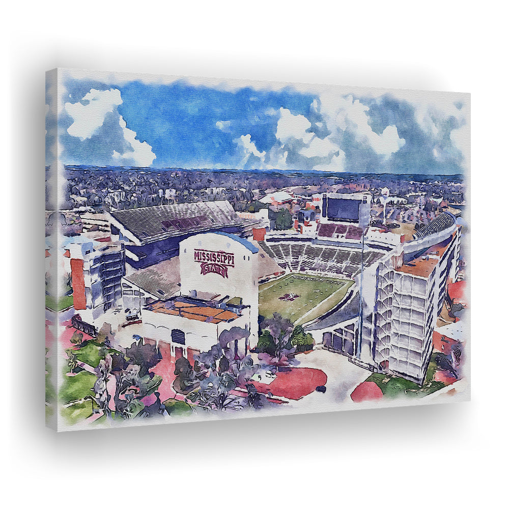Davis Wade Stadium, Bulldogs Painting Stadium Watercolor, Sport Art, Gifts for him, Canvas Print Wall Art