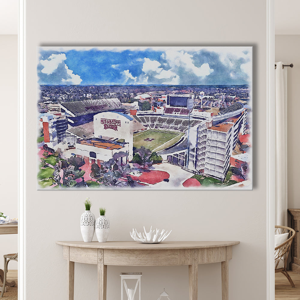 Davis Wade Stadium, Bulldogs Painting Stadium Watercolor, Sport Art, Gifts for him, Canvas Print Wall Art