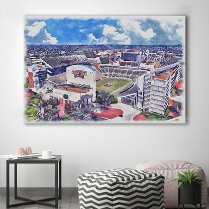 Davis Wade Stadium, Bulldogs Painting Stadium Watercolor, Sport Art, Gifts for him, Canvas Print Wall Art