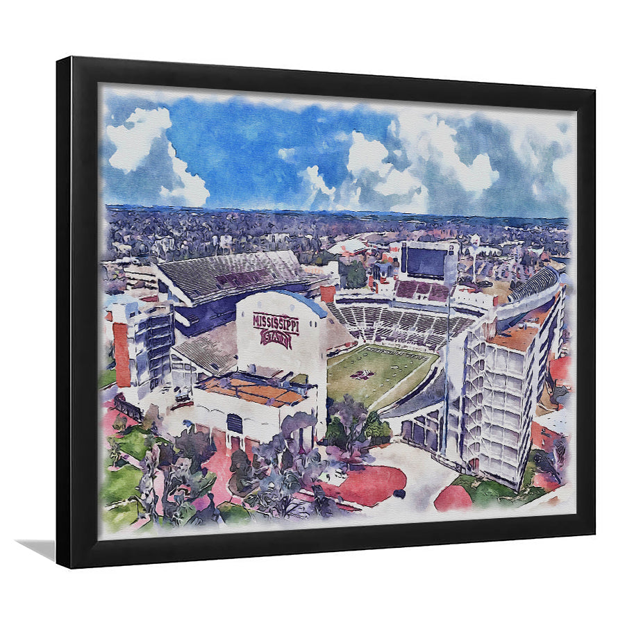 Davis Wade Stadium, Bulldogs Painting Stadium Watercolor, Sport Gift Art, Framed Art Print Wall Decor