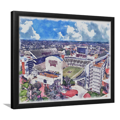 Davis Wade Stadium, Bulldogs Painting Stadium Watercolor, Sport Gift Art, Framed Art Print Wall Decor