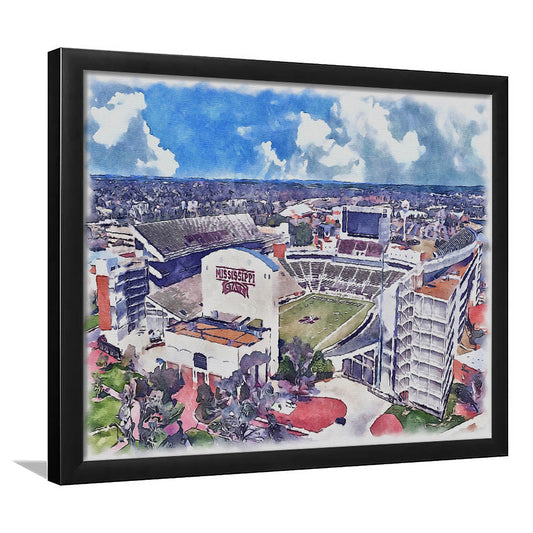 Davis Wade Stadium, Bulldogs Painting Stadium Watercolor, Sport Gift Art, Framed Art Print Wall Decor