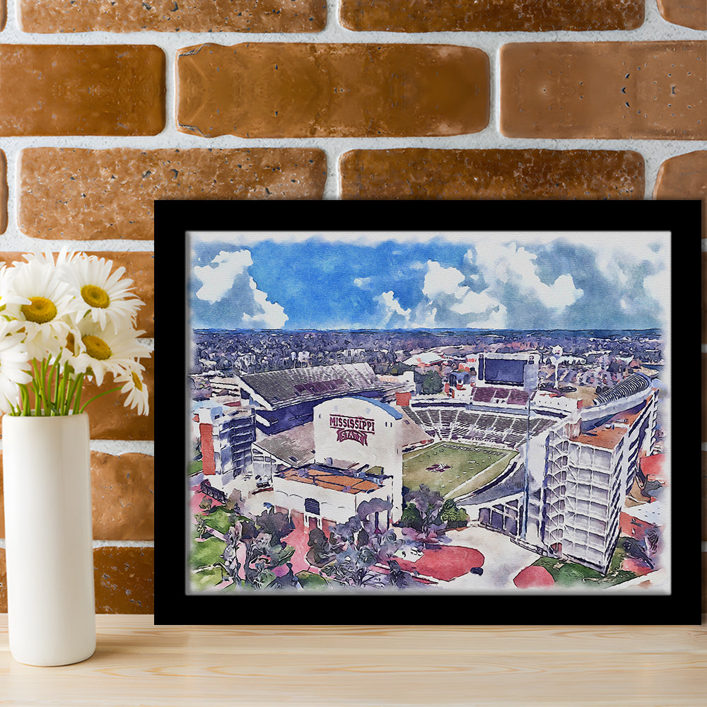 Davis Wade Stadium, Bulldogs Painting Stadium Watercolor, Sport Gift Art, Framed Art Print Wall Decor