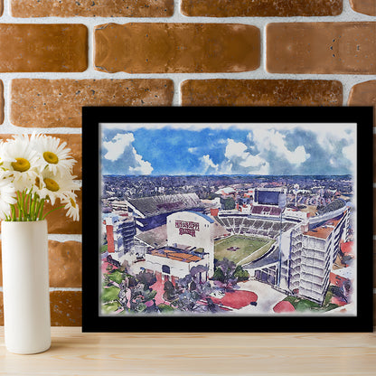 Davis Wade Stadium, Bulldogs Painting Stadium Watercolor, Sport Gift Art, Framed Art Print Wall Decor