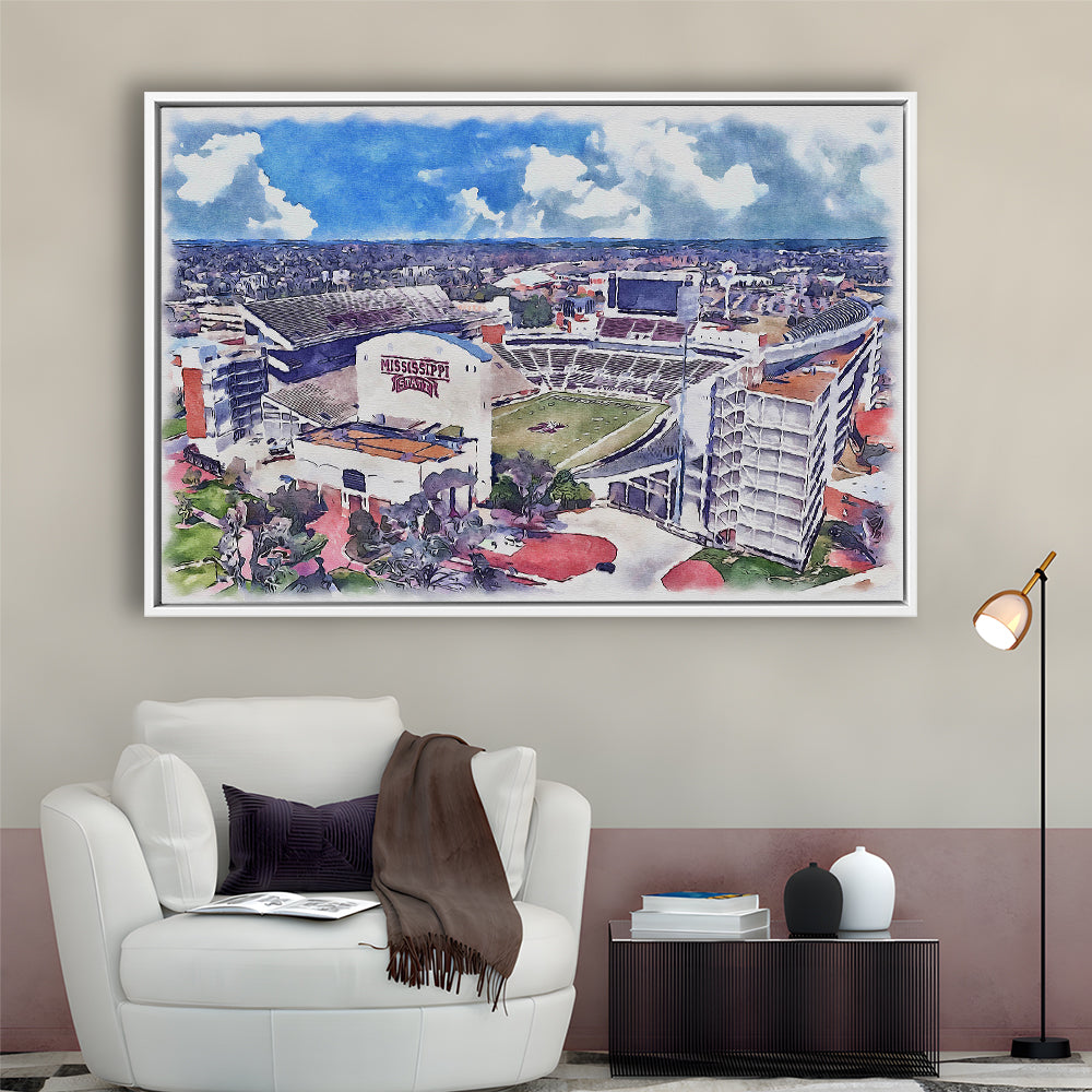 Davis Wade Stadium, Bulldogs Painting Stadium Watercolor, Sport Gift Art, Framed Canvas Print Wall Art