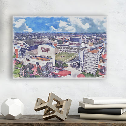 Davis Wade Stadium, Bulldogs Painting Stadium Watercolor, Sport Art, Gifts for him, Canvas Print Wall Art