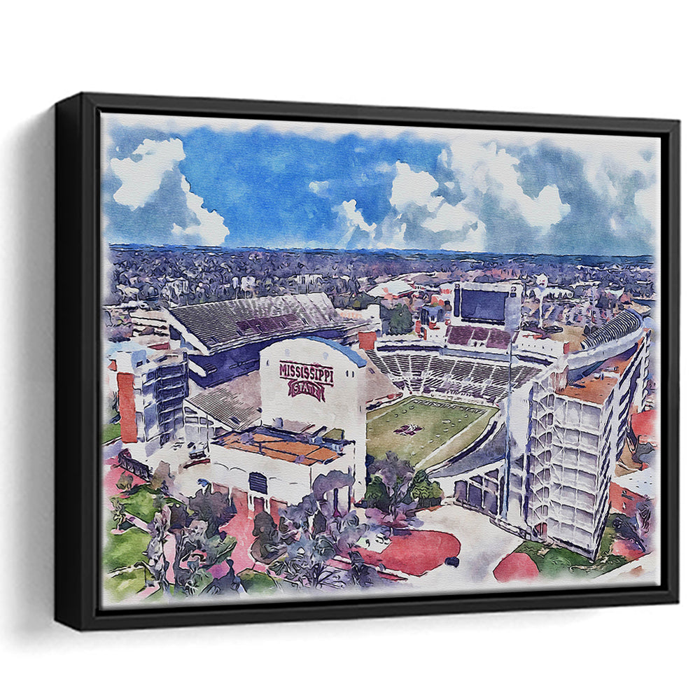 Davis Wade Stadium, Bulldogs Painting Stadium Watercolor, Sport Gift Art, Framed Canvas Print Wall Art
