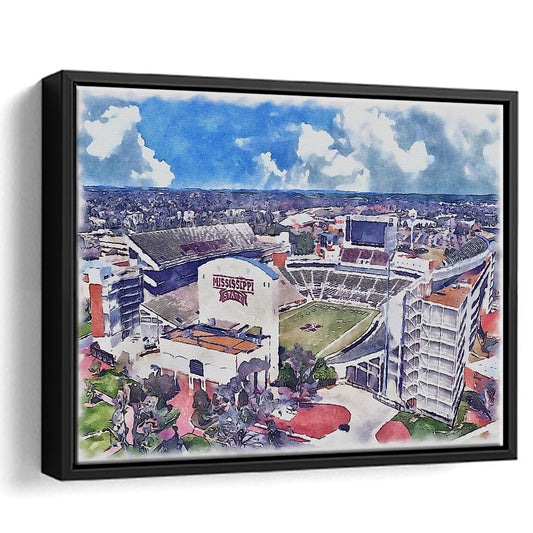 Davis Wade Stadium, Bulldogs Painting Stadium Watercolor, Sport Gift Art, Framed Canvas Print Wall Art