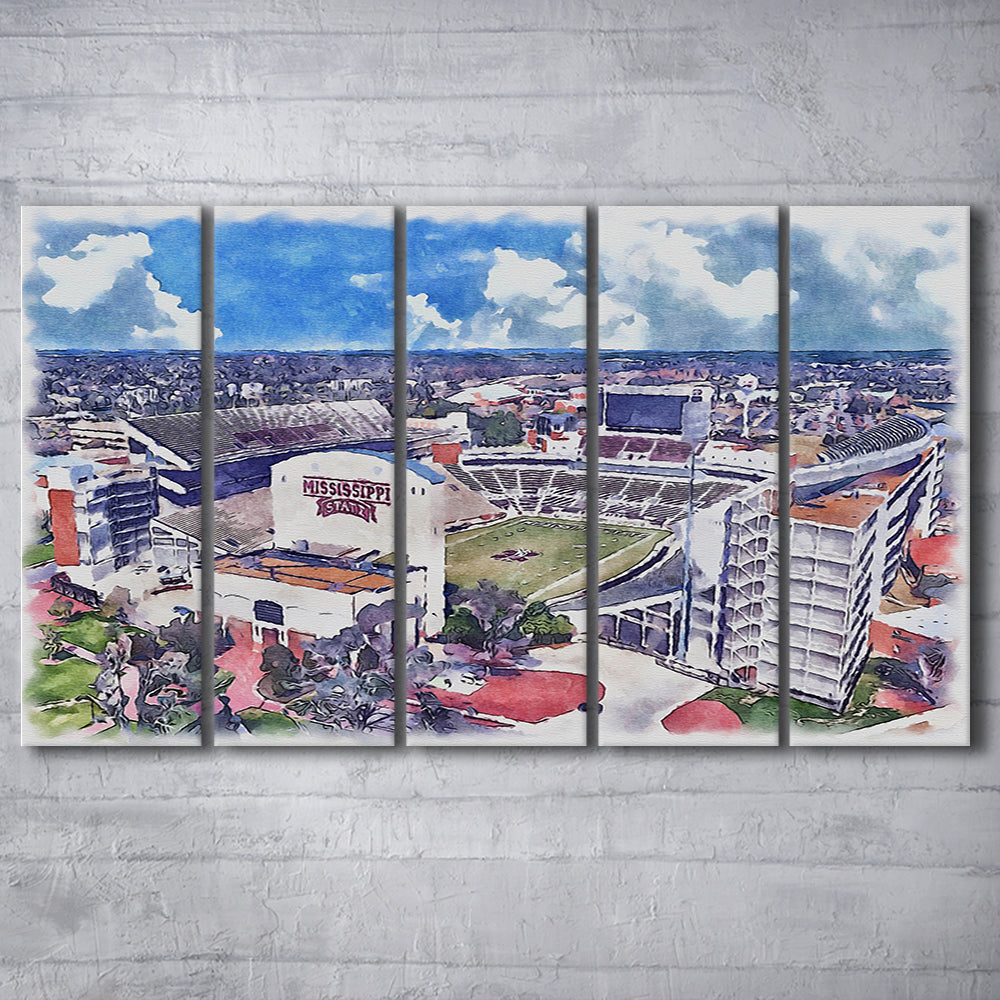 Davis Wade Stadium, Bulldogs Painting Stadium Watercolor, Sport Art, Extra Large Canvas Print Wall Art