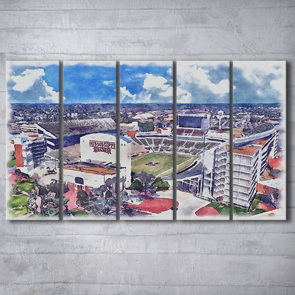Davis Wade Stadium, Bulldogs Painting Stadium Watercolor, Sport Art, Extra Large Canvas Print Wall Art