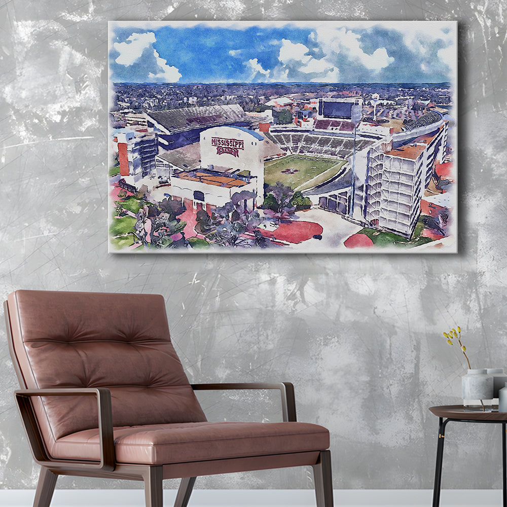 Davis Wade Stadium, Bulldogs Painting Stadium Watercolor, Sport Art, Gifts for him, Canvas Print Wall Art