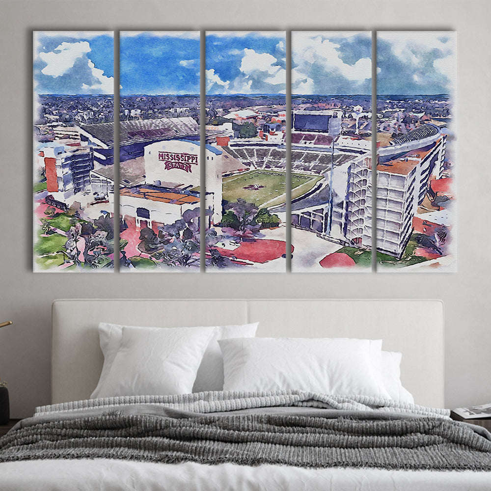 Davis Wade Stadium, Bulldogs Painting Stadium Watercolor, Sport Art, Extra Large Canvas Print Wall Art