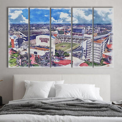 Davis Wade Stadium, Bulldogs Painting Stadium Watercolor, Sport Art, Extra Large Canvas Print Wall Art