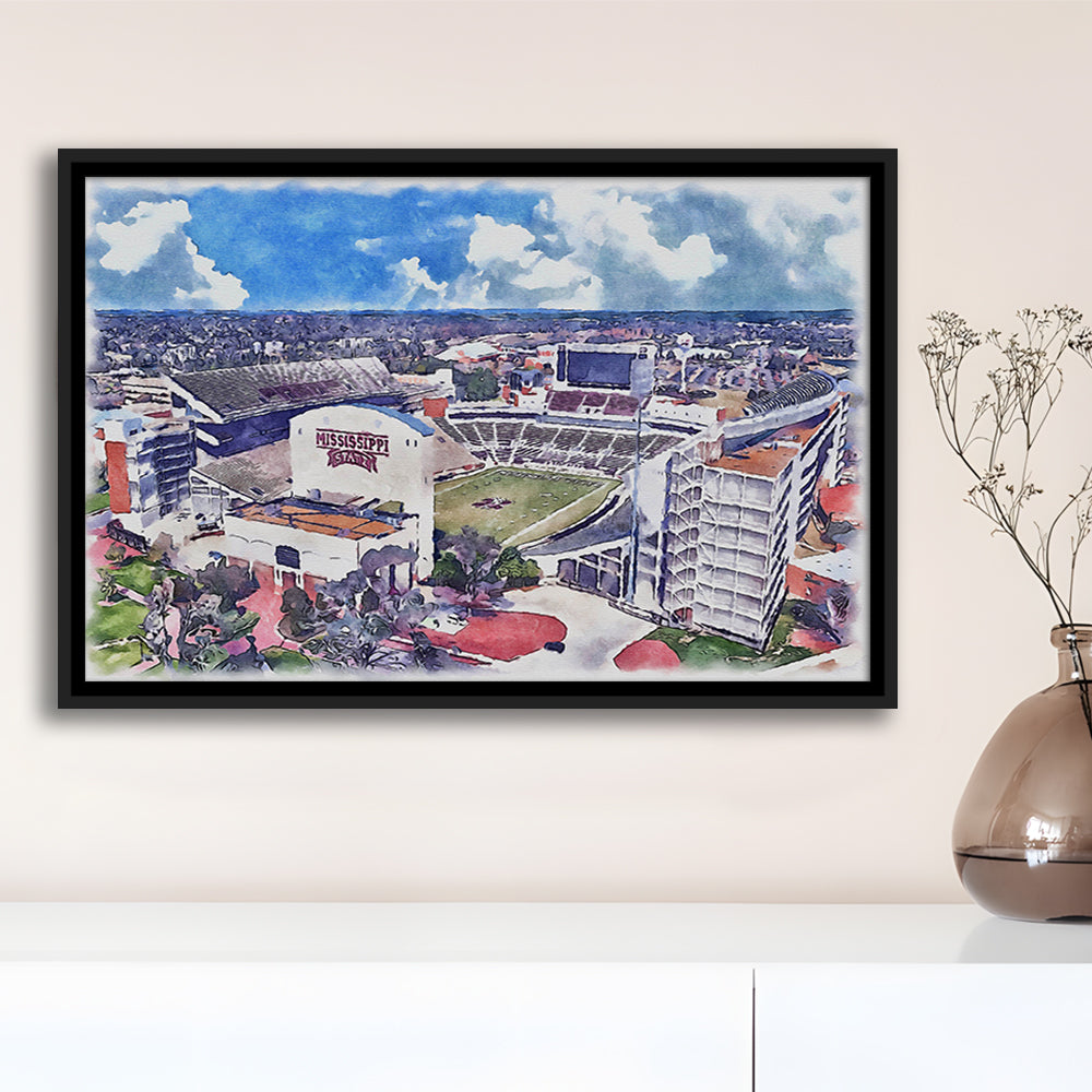 Davis Wade Stadium, Bulldogs Painting Stadium Watercolor, Sport Gift Art, Framed Canvas Print Wall Art