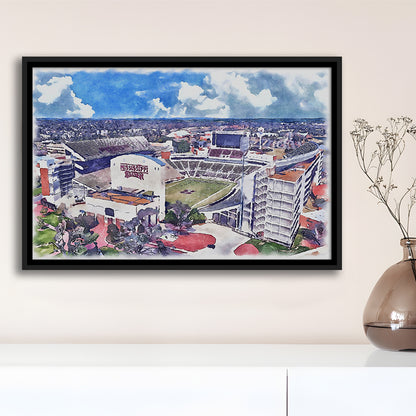 Davis Wade Stadium, Bulldogs Painting Stadium Watercolor, Sport Gift Art, Framed Canvas Print Wall Art