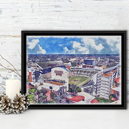 Davis Wade Stadium, Bulldogs Painting Stadium Watercolor, Sport Gift Art, Framed Canvas Print Wall Art