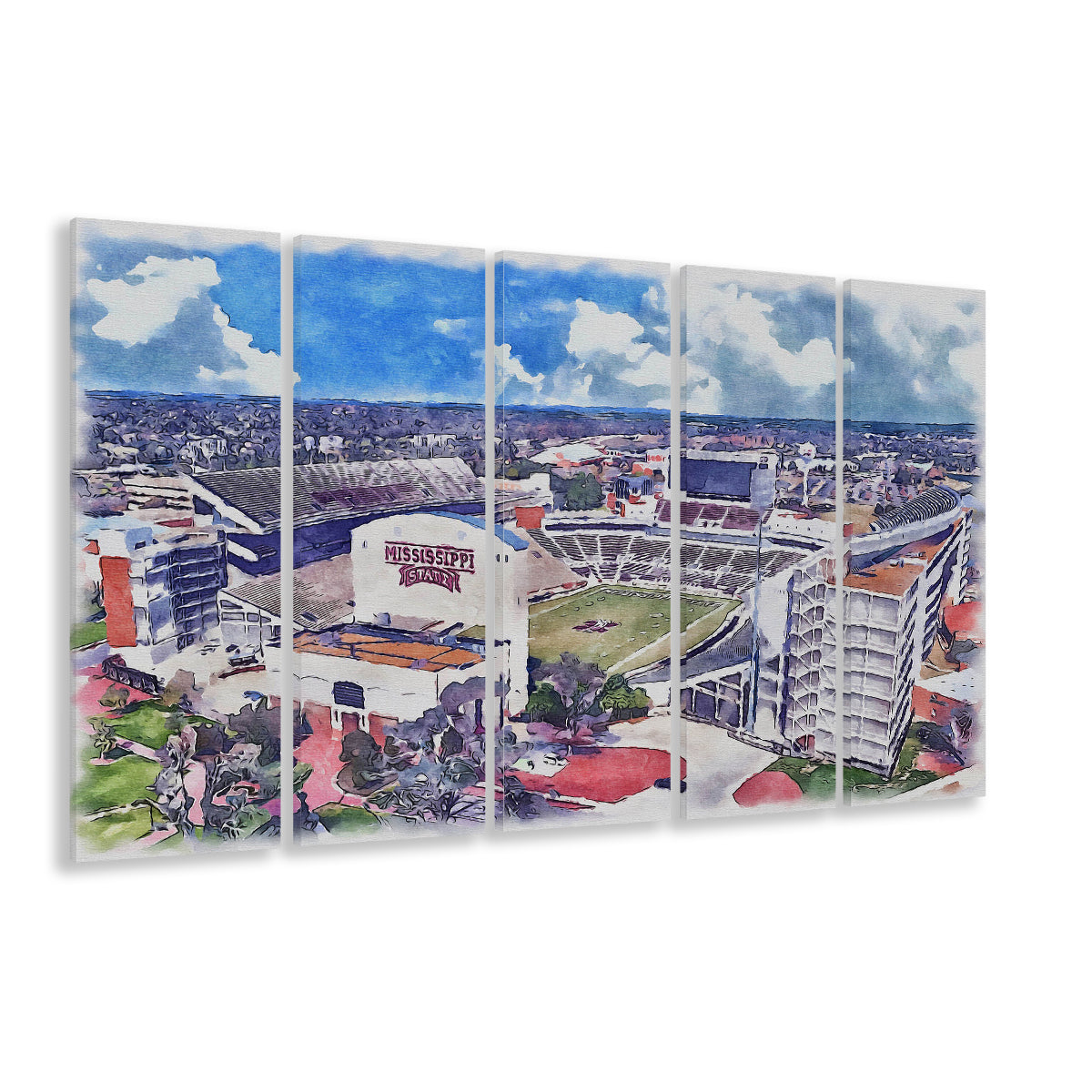 Davis Wade Stadium, Bulldogs Painting Stadium Watercolor, Sport Art, Extra Large Canvas Print Wall Art
