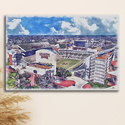 Davis Wade Stadium, Bulldogs Painting Stadium Watercolor, Sport Art, Gifts for him, Canvas Print Wall Art