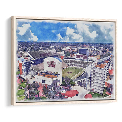Davis Wade Stadium, Bulldogs Painting Stadium Watercolor, Sport Gift Art, Framed Canvas Print Wall Art