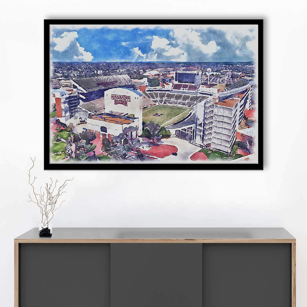 Davis Wade Stadium, Bulldogs Painting Stadium Watercolor, Sport Gift Art, Framed Art Print Wall Decor