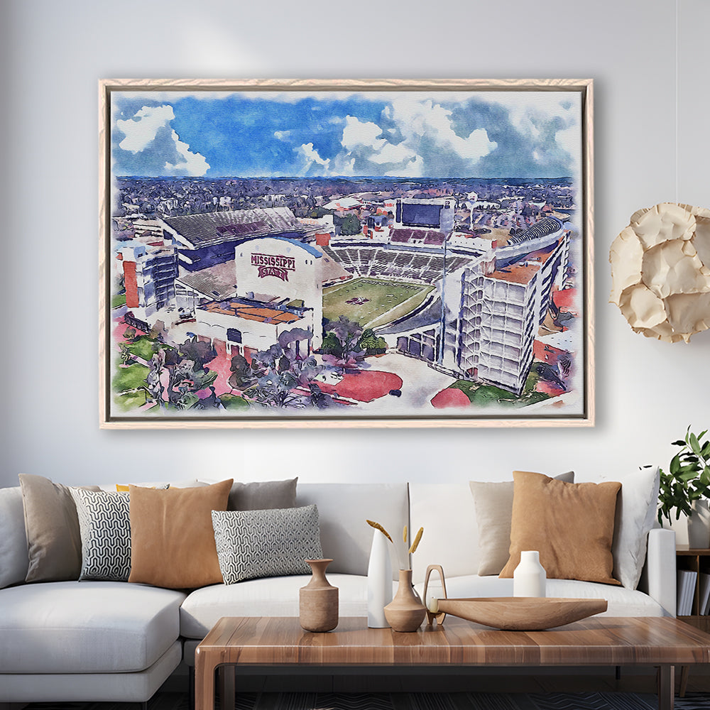 Davis Wade Stadium, Bulldogs Painting Stadium Watercolor, Sport Gift Art, Framed Canvas Print Wall Art
