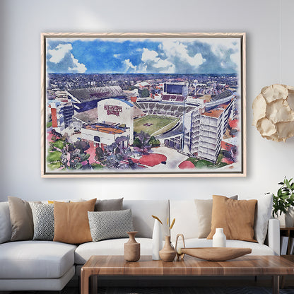 Davis Wade Stadium, Bulldogs Painting Stadium Watercolor, Sport Gift Art, Framed Canvas Print Wall Art