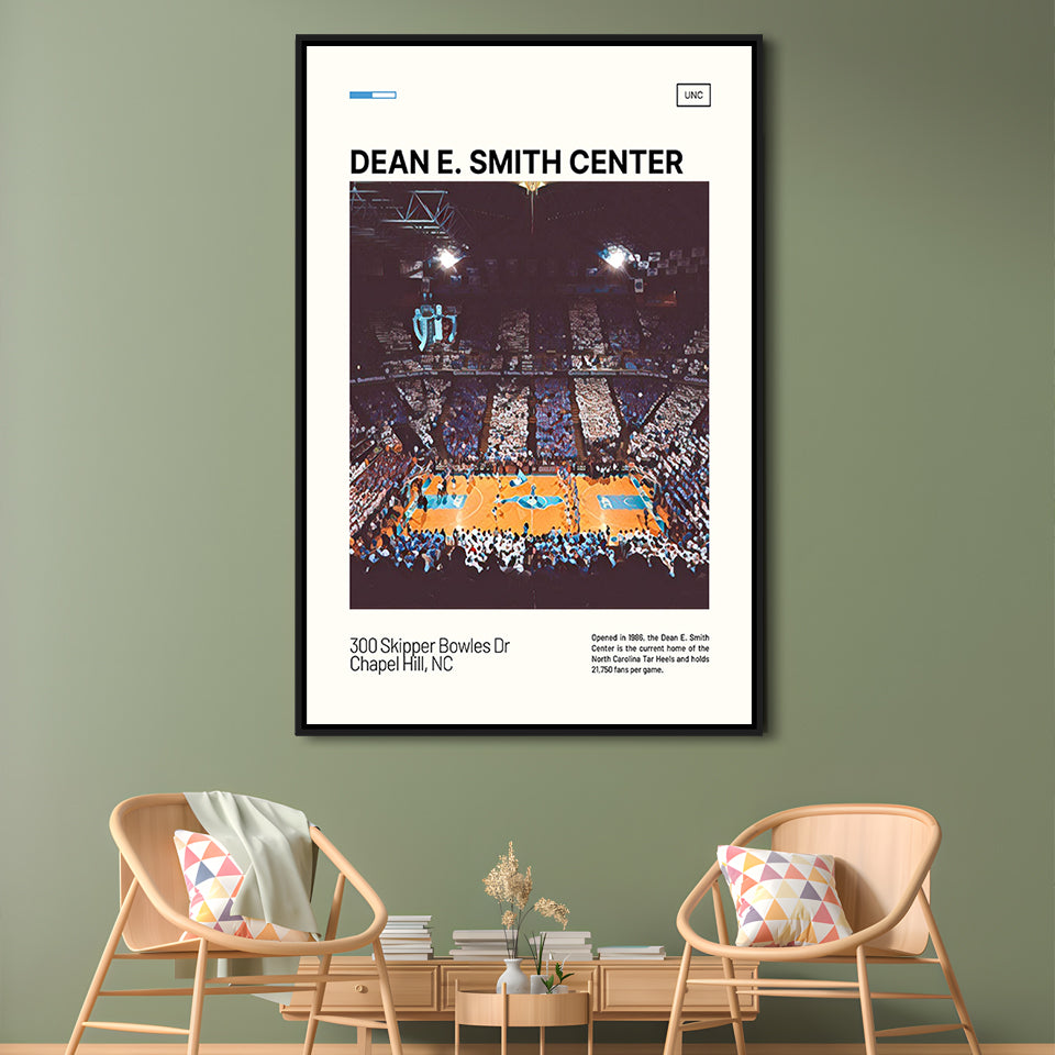 Dean E Smith Center Print, UNC Tar Heels Stadium Canvas Art, Man Cave Gift, Floating Framed Canvas Print Wall Art