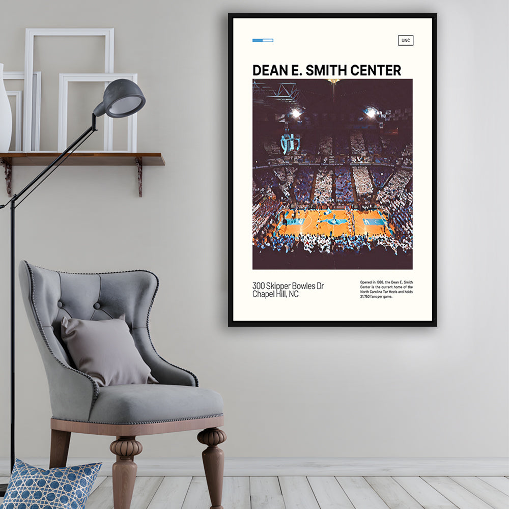Dean E Smith Center Print, UNC Tar Heels Stadium Canvas Art, Man Cave Gift, Floating Framed Canvas Print Wall Art