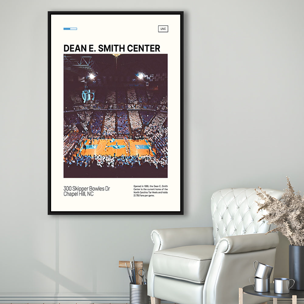 Dean E Smith Center Print, UNC Tar Heels Stadium Canvas Art, Man Cave Gift, Floating Framed Canvas Print Wall Art