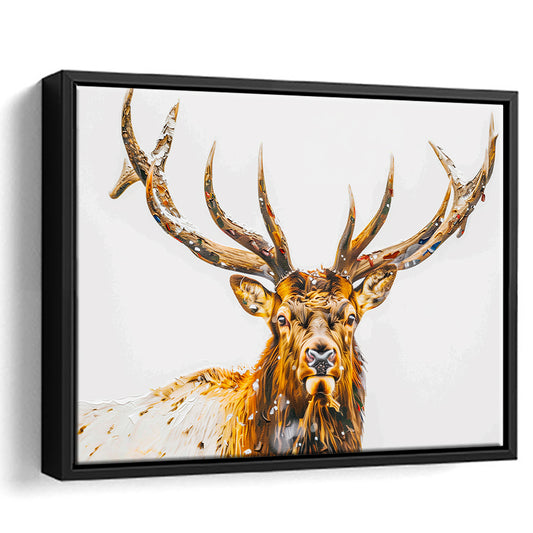 Dear Stag Head Painting White Bakcground, Framed Canvas Print, Painting Art, Floating Framed Canvas Print Wall Art