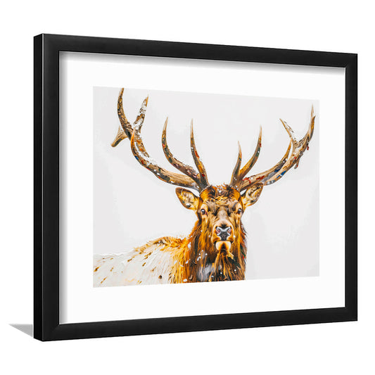 Dear Stag Head Painting White Bakcground, Framed  Print, Painting Art, Framed Art Print White Border Wall Decor