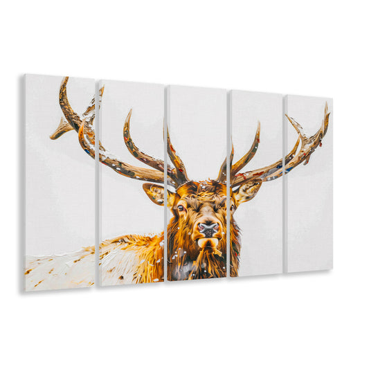 Dear Stag Head Painting White Bakcground, Canvas Art Print, Painting Art, Multi Panels Canvas Print Wall Art