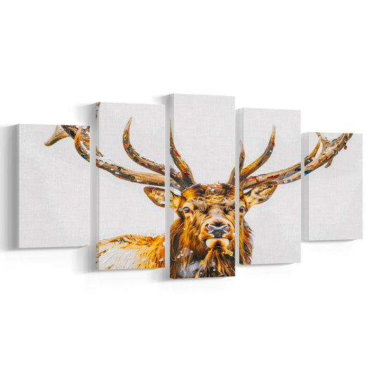Dear Stag Head Painting White Bakcground, Canvas Art Decor Print, Painting Art, Mixed Panels Canvas Print Wall Art