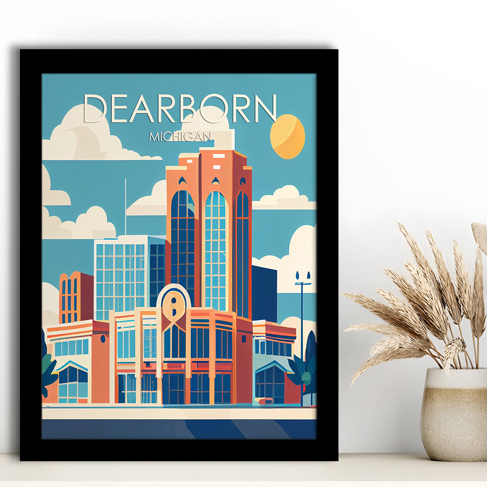 Dearborn Michigan Retro Art Print, Dearborn City Wall Art, Framed Art Print, Picture Framed, Painting Art