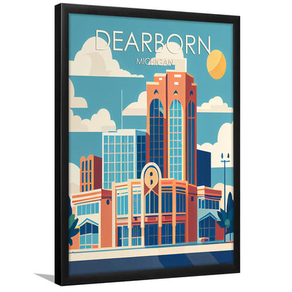 Dearborn Michigan Retro Art Print, Dearborn City Wall Art, Framed Art Print, Picture Framed, Painting Art