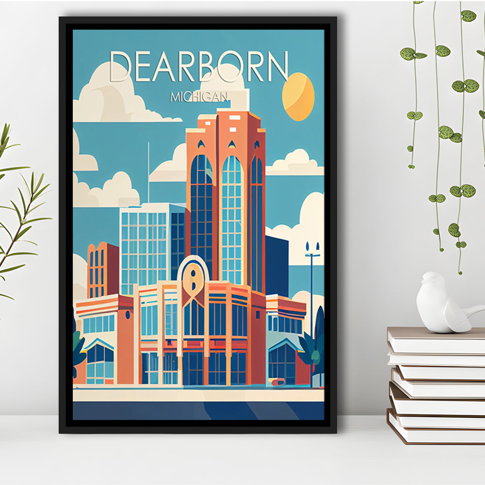 Dearborn Michigan Retro Art Print, Dearborn City Wall Art, Floating Framed Canvas Print, Framed Picture, Painting Canvas