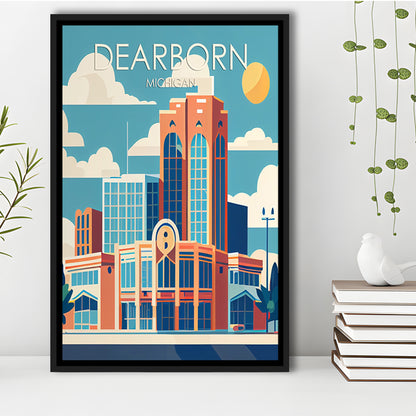 Dearborn Michigan Retro Art Print, Dearborn City Wall Art, Floating Framed Canvas Print, Framed Picture, Painting Canvas