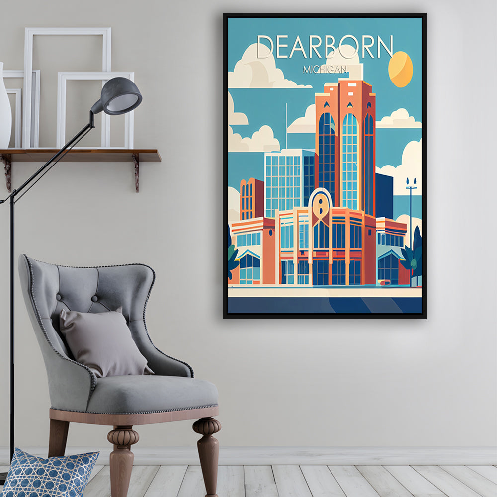 Dearborn Michigan Retro Art Print, Dearborn City Wall Art, Floating Framed Canvas Print, Framed Picture, Painting Canvas