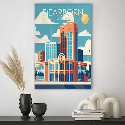 Dearborn Michigan Retro Art Print, Dearborn City Wall Art, Canvas Print, Painting Canvas, Living Room Decor