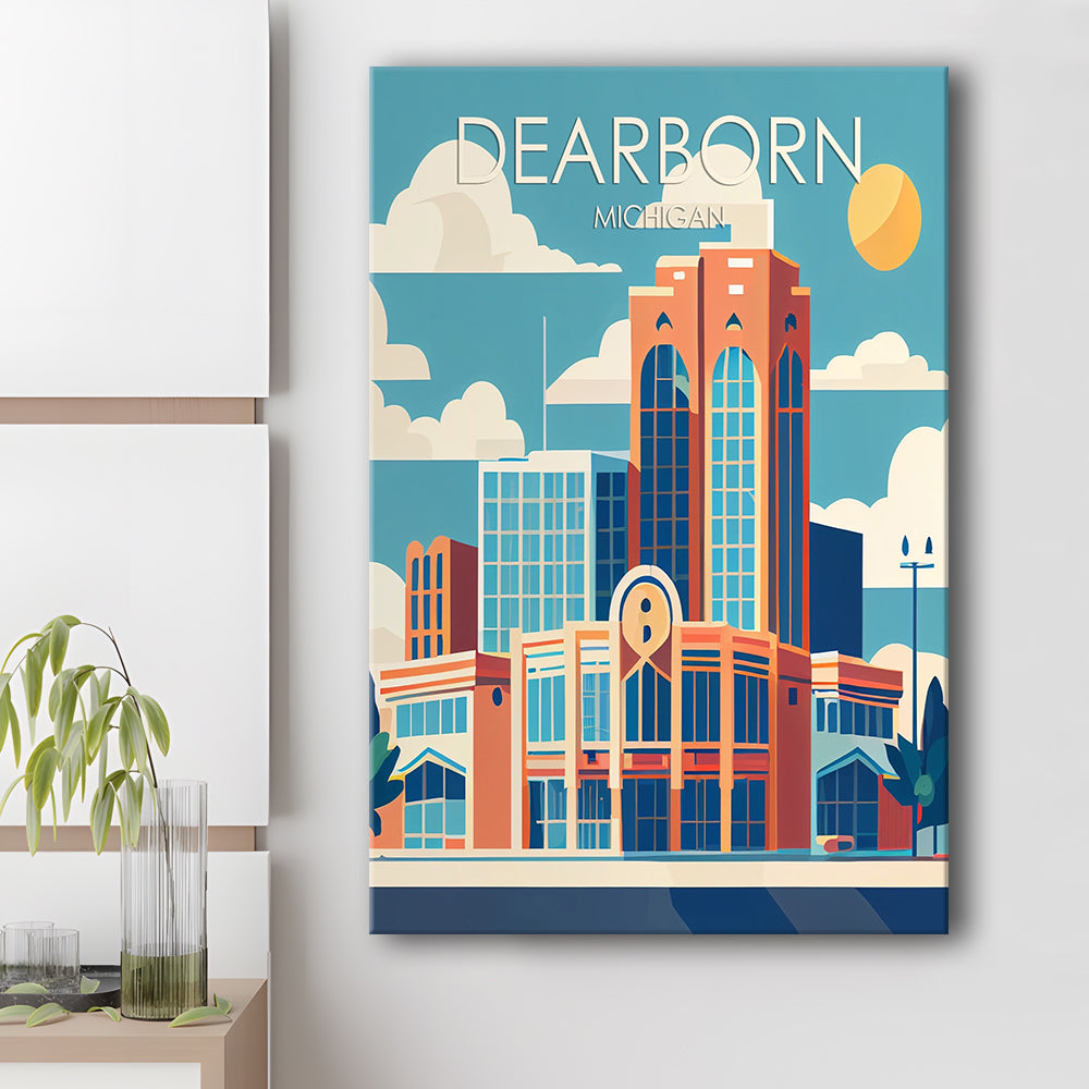 Dearborn Michigan Retro Art Print, Dearborn City Wall Art, Canvas Print, Painting Canvas, Living Room Decor
