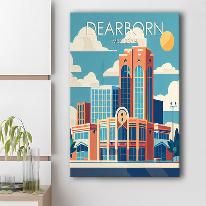 Dearborn Michigan Retro Art Print, Dearborn City Wall Art, Canvas Print, Painting Canvas, Living Room Decor
