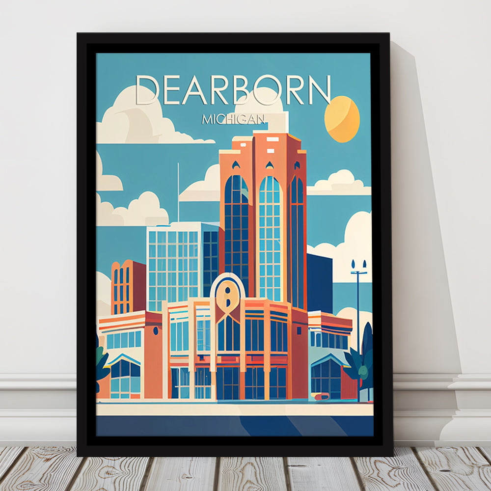 Dearborn Michigan Retro Art Print, Dearborn City Wall Art, Floating Framed Canvas Print, Framed Picture, Painting Canvas